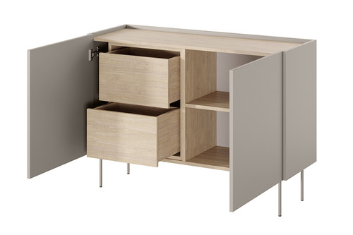 Two-Door Cabinet with Drawer Desin 120, cashmere/nagano oak