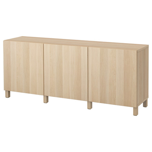 BESTÅ Storage combination with doors, Lappviken white stained oak effect, 180x40x74 cm