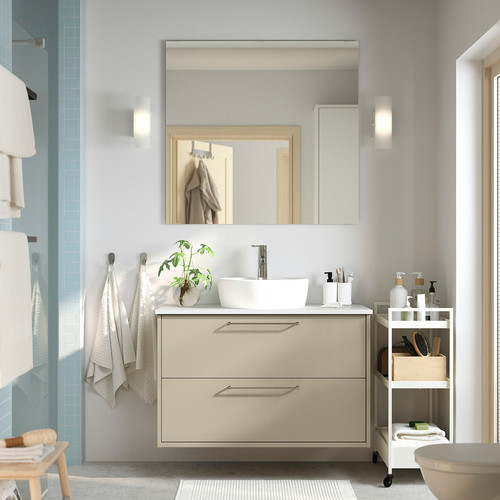 HAVBÄCK / TÖRNVIKEN Wash-stnd w drawers/wash-basin/tap, beige/white marble effect, 102x49x79 cm