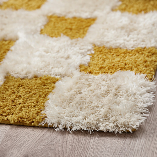 RULLBANA Rug, high pile, off-white/dark yellow, 133x195 cm