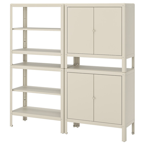 KOLBJÖRN Shelving unit with 2 cabinets, beige, 171x37 cm