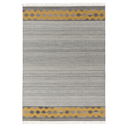 RYSSGRÄS Rug, flatwoven, grey-yellow/handmade, 170x240 cm