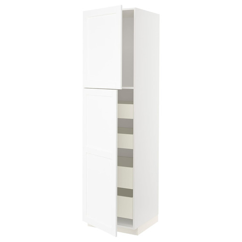 METOD / MAXIMERA Hi cab w 2 doors/4 drawers, white Enköping/white wood effect, 60x60x220 cm