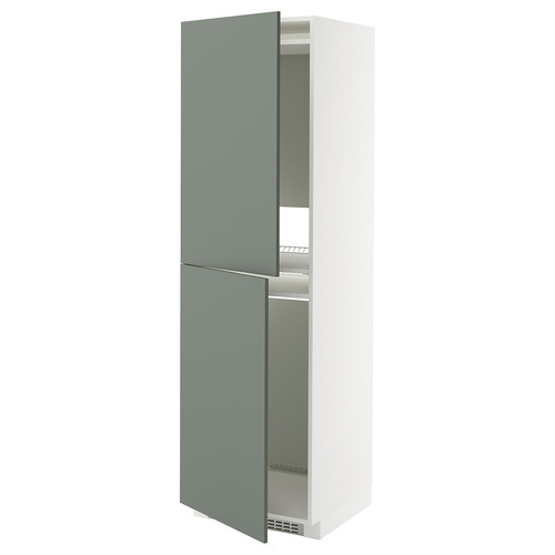 METOD High cabinet for fridge/freezer, white/Nickebo matt grey-green, 60x60x200 cm