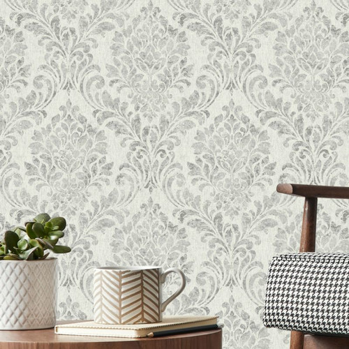 GoodHome Vinyl Wallpaper on Fleece Kamie, white/silver