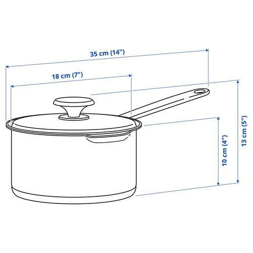 HEMKOMST Saucepan with lid, stainless steel/glass, 2 l