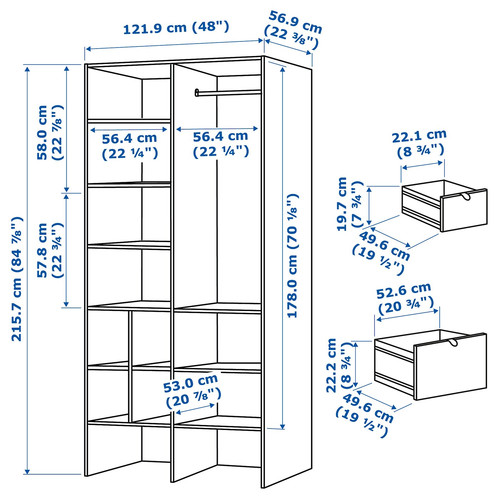 VISTHUS Wardrobe, grey/white, 122x59x216 cm