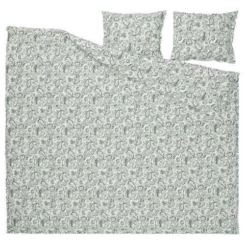 RODGERSIA Duvet cover and 2 pillowcases, green/white, 200x200/50x60 cm