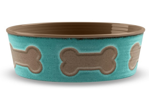 TarHong Best Best Bone Emboss Dog Bowl, teal, large 22cm/2L