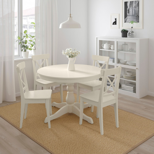 INGATORP / INGOLF Table and 4 chairs, white/white, 110/155 cm