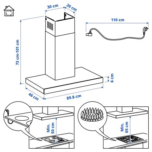 KULINARISK Wall mounted extractor hood, stainless steel, glass