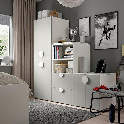 SMÅSTAD / PLATSA Storage combination, white/grey, 180x57x181 cm