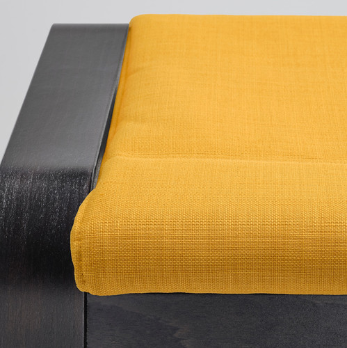 POÄNG Footstool, black-brown, Skiftebo yellow