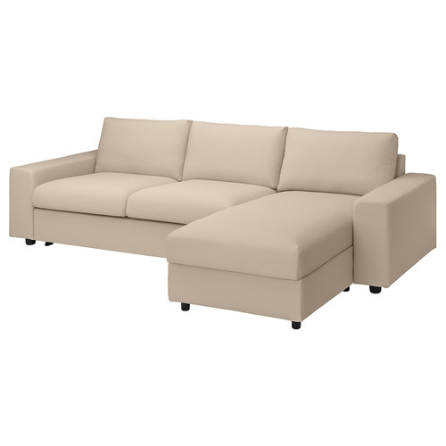 VIMLE 3-seat sofa-bed with chaise longue, with wide armrests/Hallarp beige