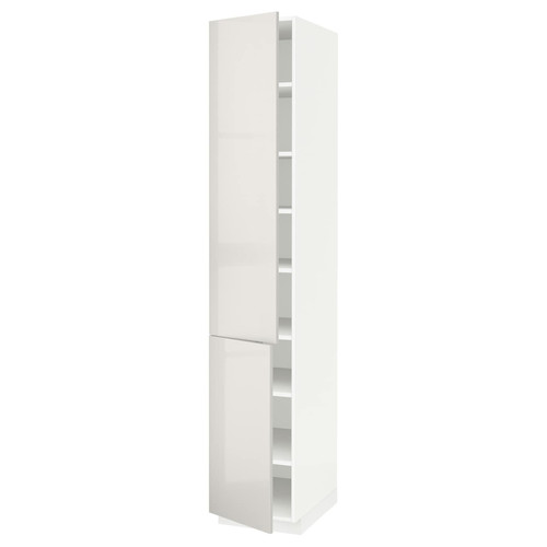 METOD High cabinet with shelves/2 doors, white/Ringhult light grey, 40x60x220 cm