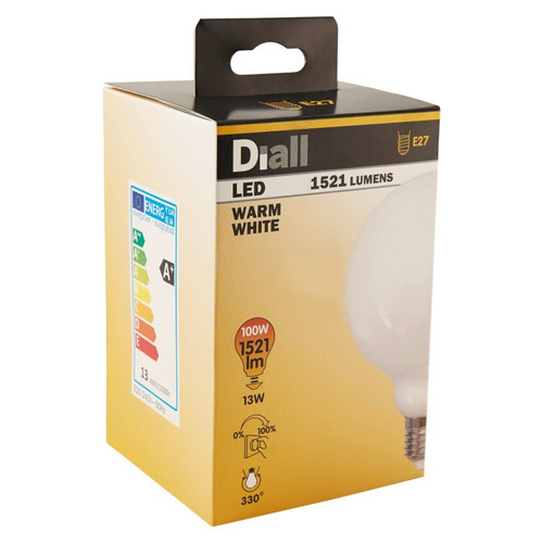 Diall LED Bulb G95 E27 13W 1521lm DIM, frosted, warm white