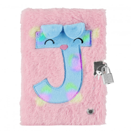 Plush Notebook Diary "J", pink