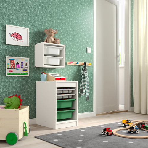 TROFAST Storage combination with boxes/tray, white grey/green, 34x44x56 cm