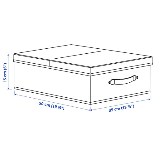 BLÄDDRARE Box with lid, grey, patterned, 35x50x15 cm