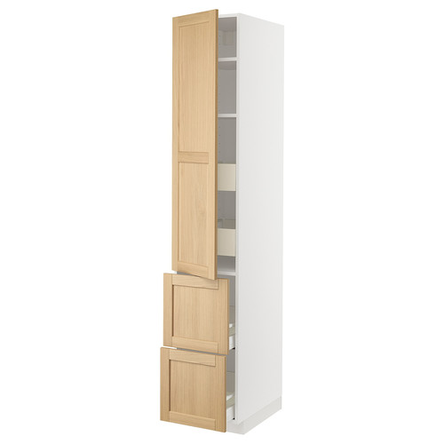 METOD / MAXIMERA Hi cab w shlvs/4 drawers/dr/2 frnts, white/Forsbacka oak, 40x60x220 cm