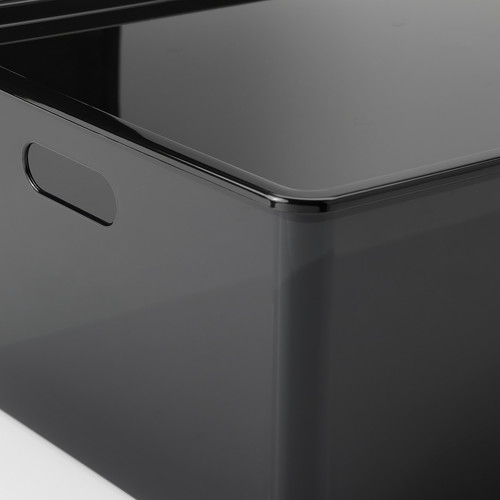 KUGGIS Box with lid, transparent black, 37x54x21 cm