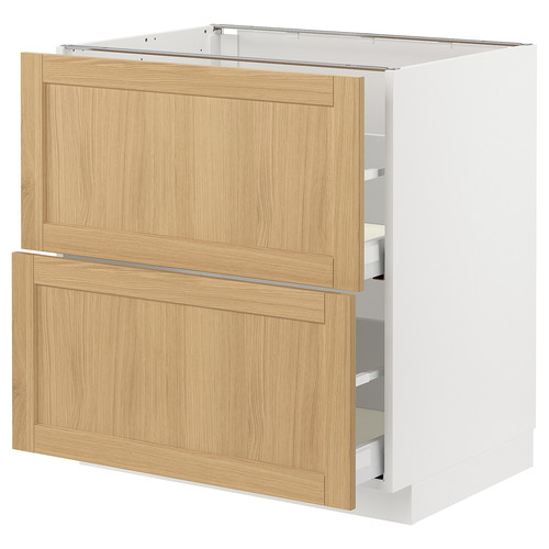 METOD / MAXIMERA Base cb 2 fronts/2 high drawers, white/Forsbacka oak, 80x60 cm