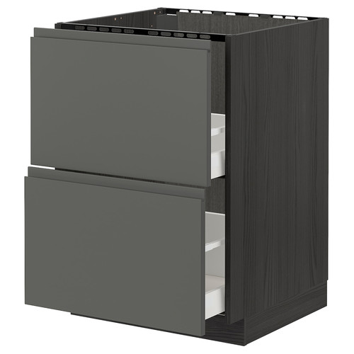 METOD / MAXIMERA Base cab f sink+2 fronts/2 drawers, black, Voxtorp dark grey, 60x60 cm