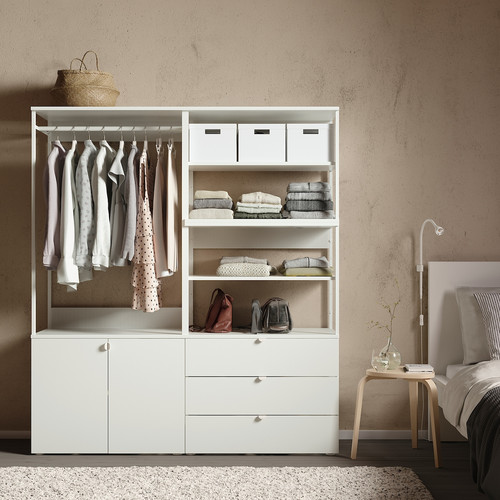 PLATSA Wardrobe with 2 doors+3 drawers, white, Fonnes white, 160x42x181 cm