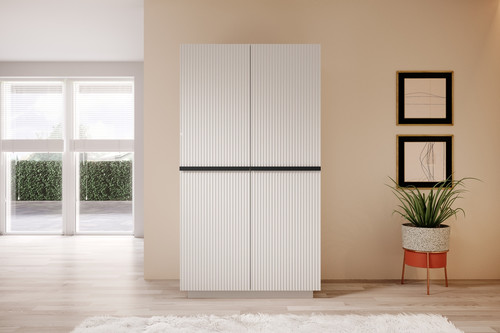 Wardrobe Nicole with Drawer Unit 100 cm, matt white, black handles