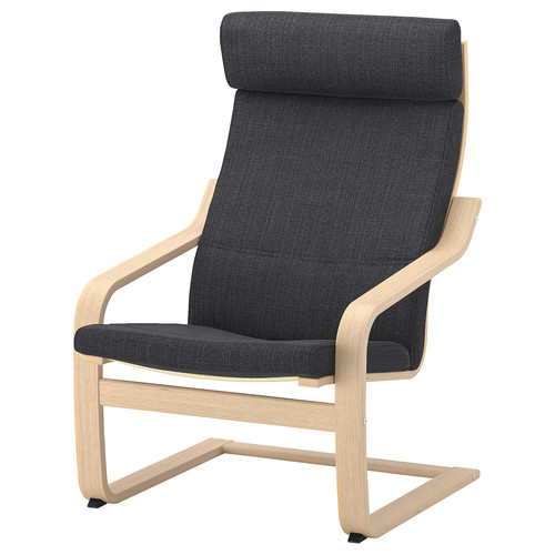 POÄNG Armchair and footstool, white stained oak veneer/Hillared anthracite