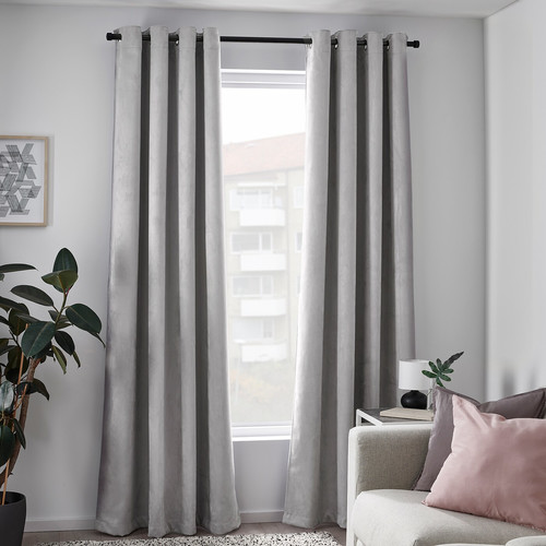 BIRTNA Block-out curtains, 1 pair, grey, 145x300 cm