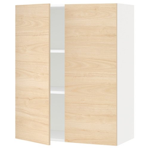 METOD Wall cabinet with shelves/2 doors, white/Askersund light ash effect, 80x100 cm