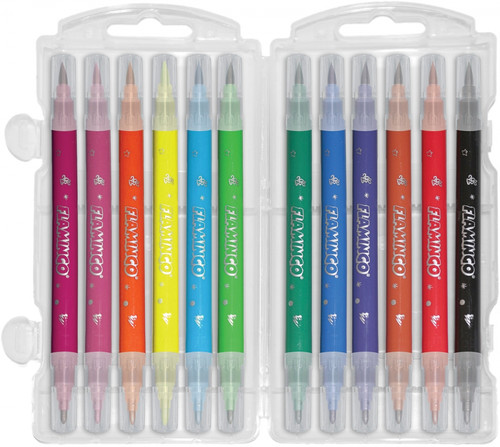 Flamingo Double Fibre-Tip Pens Fine & Brush 12 Colours