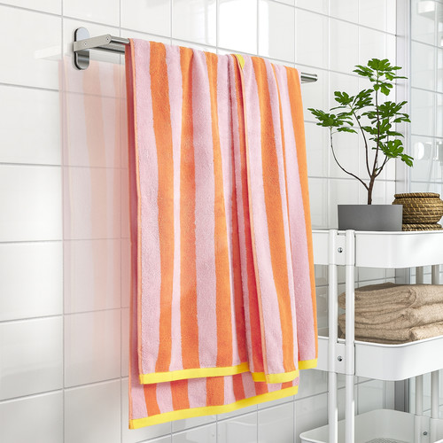 SLÅNHÖSTMAL Bath sheet, orange/pink striped, 100x150 cm