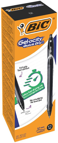 BIC Retractable Pen Gel-ocity Quick Dry 12pcs, black