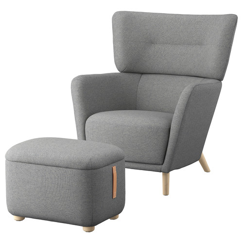 OSKARSHAMN Wing chair with footstool, Tibbleby beige/grey