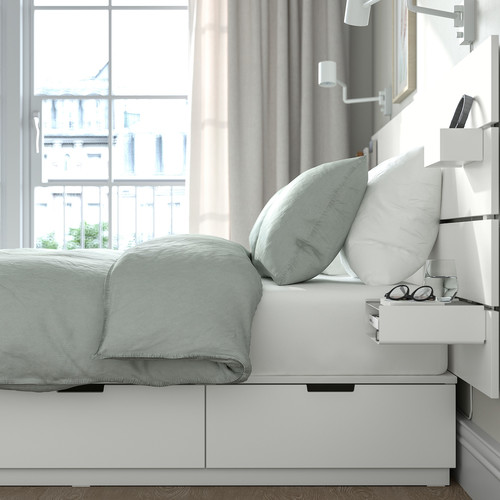 NORDLI Bed frame with storage and mattress, with headboard white/Åkrehamn firm, 140x200 cm