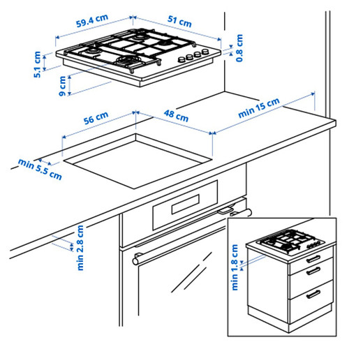 SKÅLAN Gas hob, IKEA 300 black, 59 cm