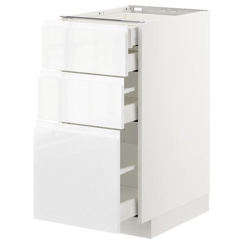 METOD / MAXIMERA Base cb 3 frnts/2 low/1 md/1 hi drw, white, Voxtorp high-gloss/white, 40x60 cm