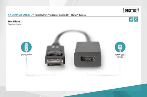 DIGITUS DisplayPort Adapter / Converter, DP/M - HDMI type A/F