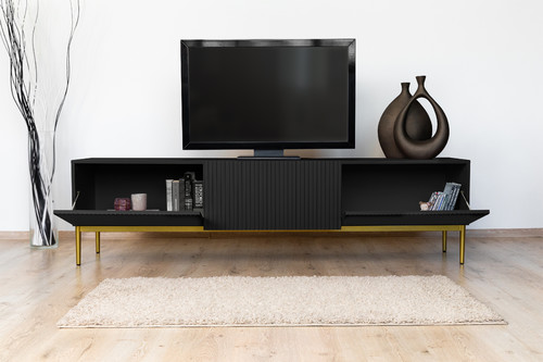 TV Cabinet Nicole 200 cm, matt black, gold legs