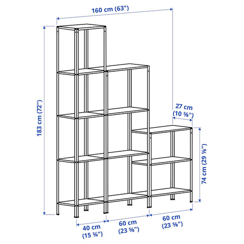 HYLLIS Shelving unit in/outdoor, 160x27x74-183 cm