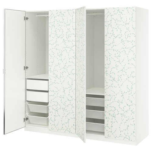 PAX / LINNABERG/ÅHEIM Wardrobe combination, white patterned/mirror glass, 200x66x201 cm