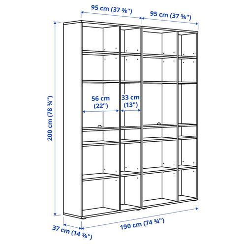 VIHALS Shelving combination, dark grey, 190x37x200 cm