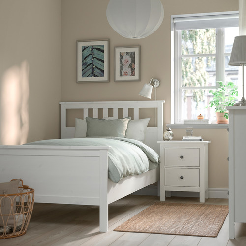 HEMNES Bed frame, white stain/Lönset, 120x200 cm