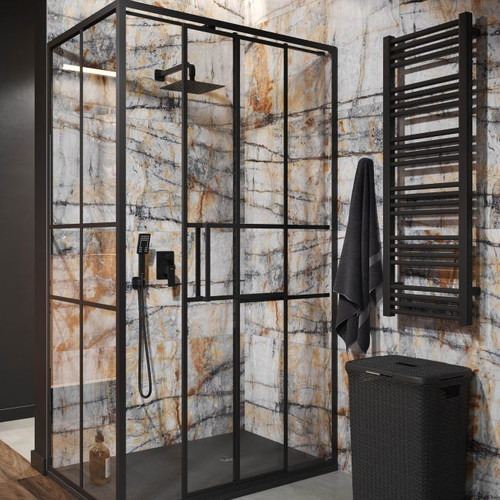 GoodHome Shower Panel Wall Ahti 80 cm, chrome/black