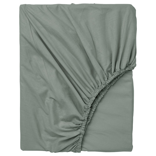 DVALA Fitted sheet, grey-green, 140x200 cm