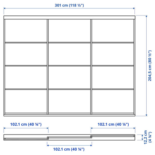 SKYTTA / SVARTISDAL Sliding door combination, aluminium/white paper, 301x205 cm