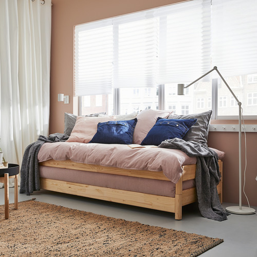 UTÅKER Stackable bed with 2 mattresses, pine/Åfjäll medium firm, 80x200 cm