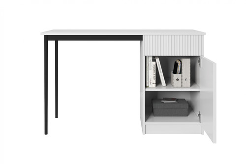 Desk with Drawer Nicole 120 cm, matt white, black legs